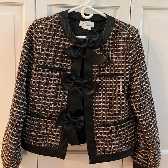 By Anthropologie Faux Leather-Trimmed Tweed Lady Jacket - Picture 6 of 9